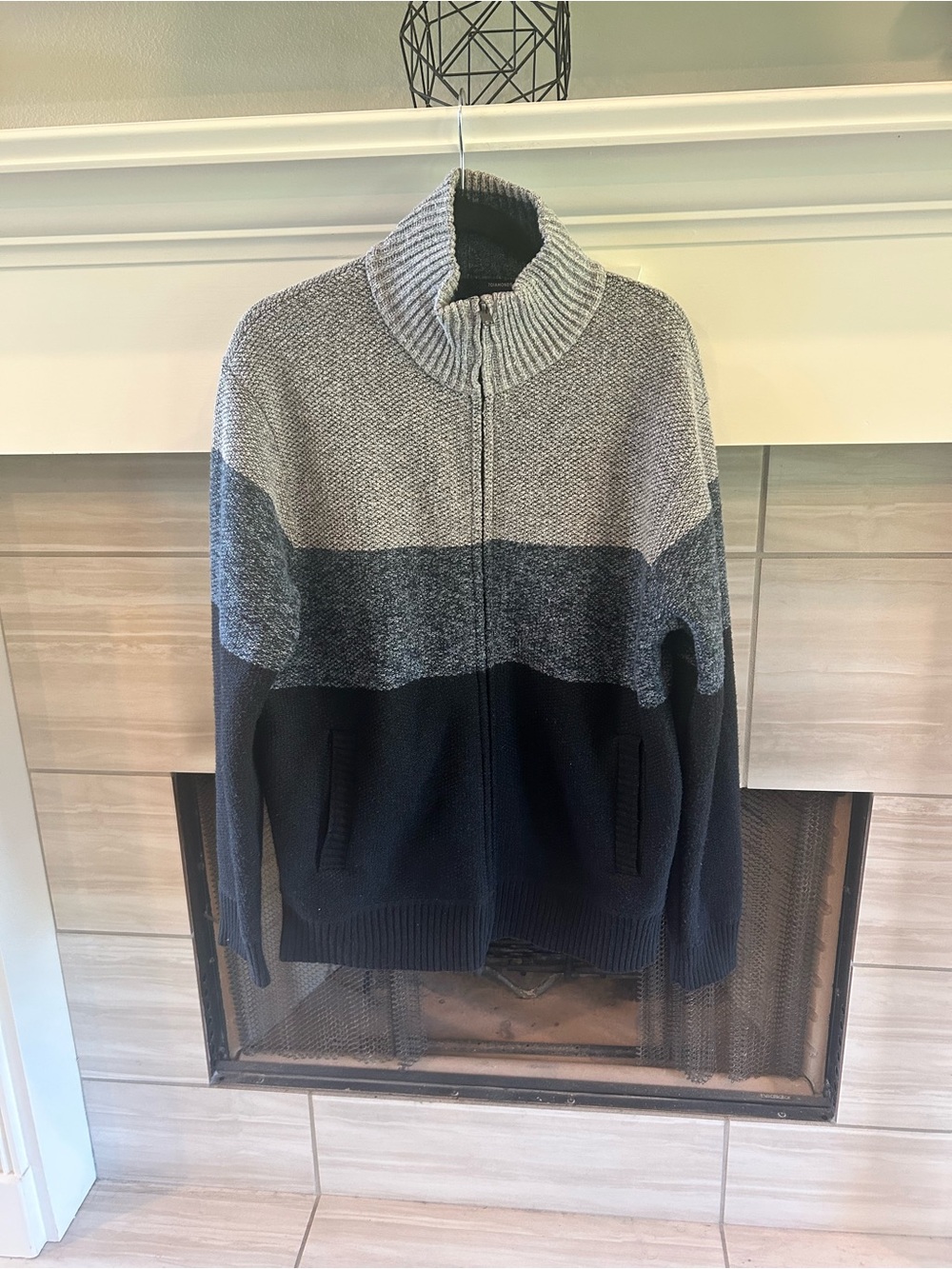 7 Diamonds Men's Tri-Tone Zip Sweater Jacket in Light/Dark Gray & Blue